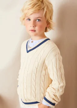 BOY Pepa London Cable Knit V-Neck Jumper in Cream (4-10yrs)