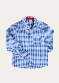 BOY Pepa London Carlisle Gingham Polo Collar Long Sleeve Shirt in Blue (4-10yrs)