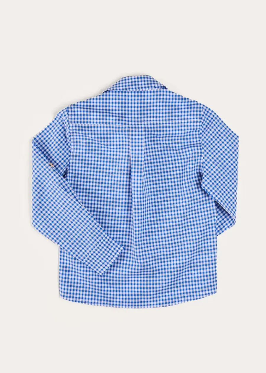 BOY Pepa London Carlisle Gingham Polo Collar Long Sleeve Shirt in Blue (4-10yrs)