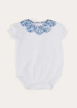 Pepa London Charlotte Floral Scallop Collar Short Sleeve Bodysuit in Blue (1mth-2yrs)