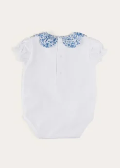 Pepa London Charlotte Floral Scallop Collar Short Sleeve Bodysuit in Blue (1mth-2yrs)