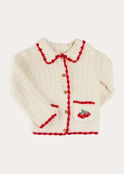 Pepa London Cherry Motif Crochet Cardigan in Beige (2-10yrs)
