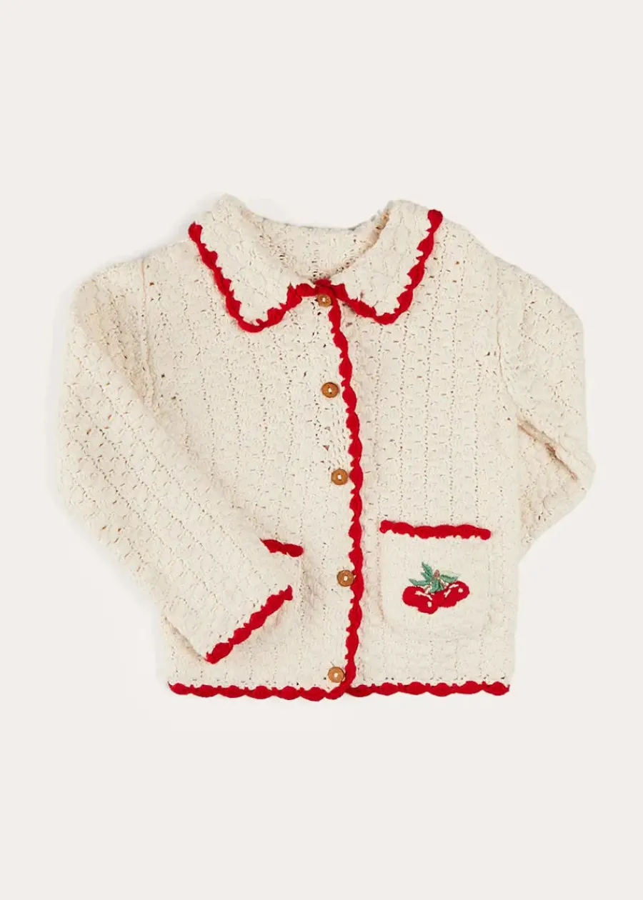Pepa London Cherry Motif Crochet Cardigan in Beige (2-10yrs)