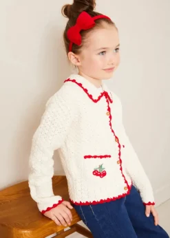 Pepa London Cherry Motif Crochet Cardigan in Beige (2-10yrs)
