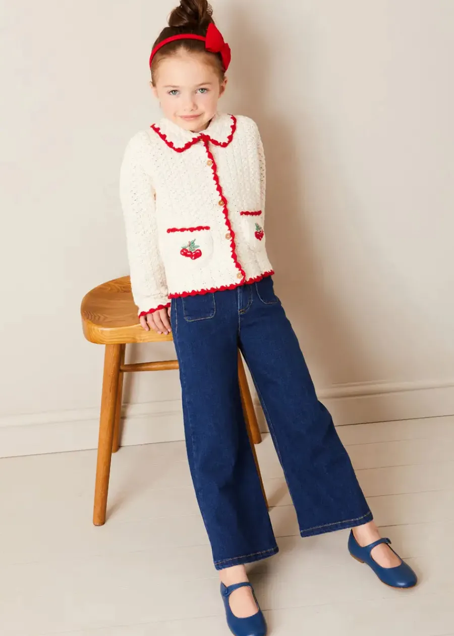 Pepa London Cherry Motif Crochet Cardigan in Beige (2-10yrs)