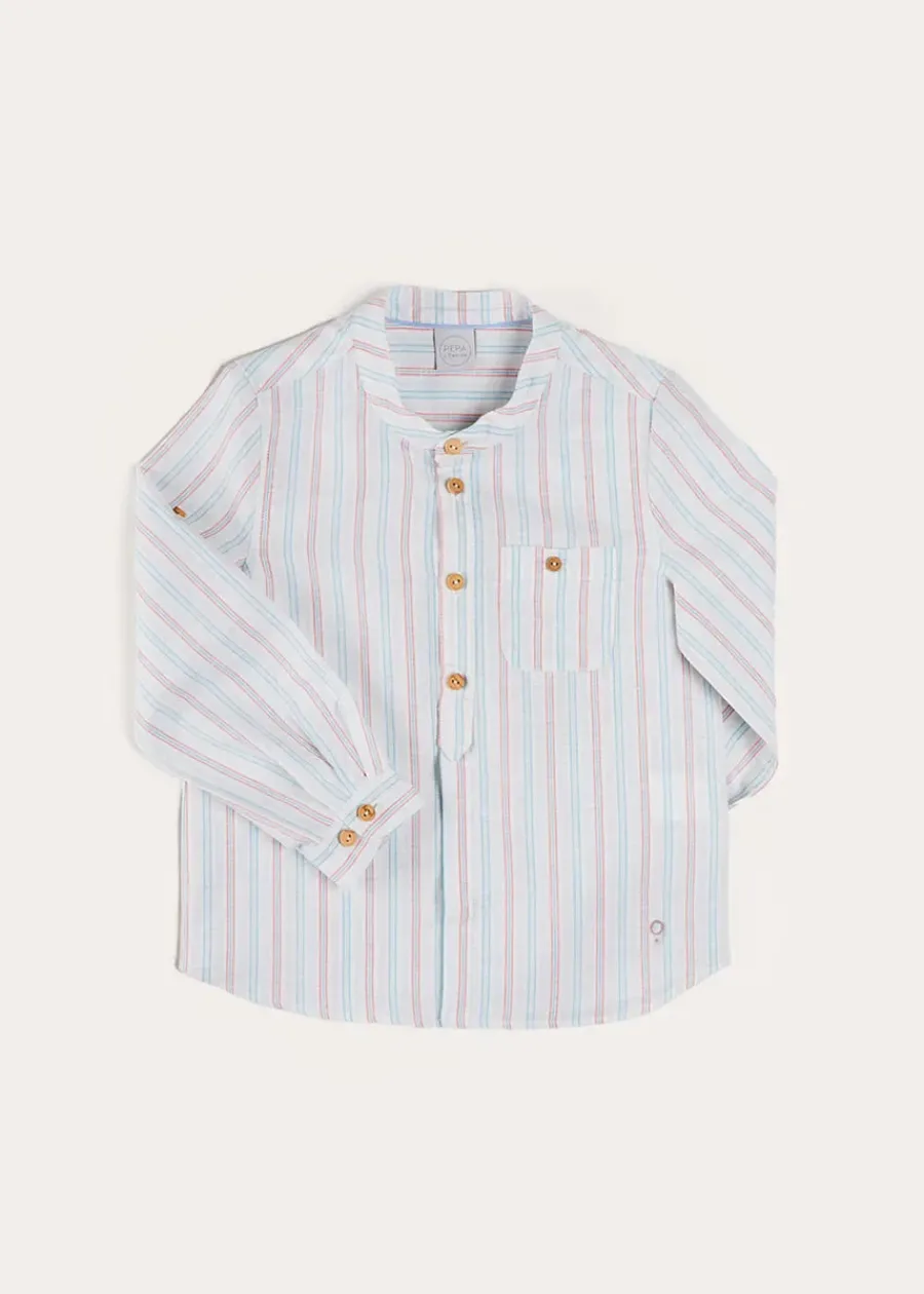 BOY Pepa London Chesham Striped Mao Collar Long Sleeve Shirt in Red (3-10yrs)