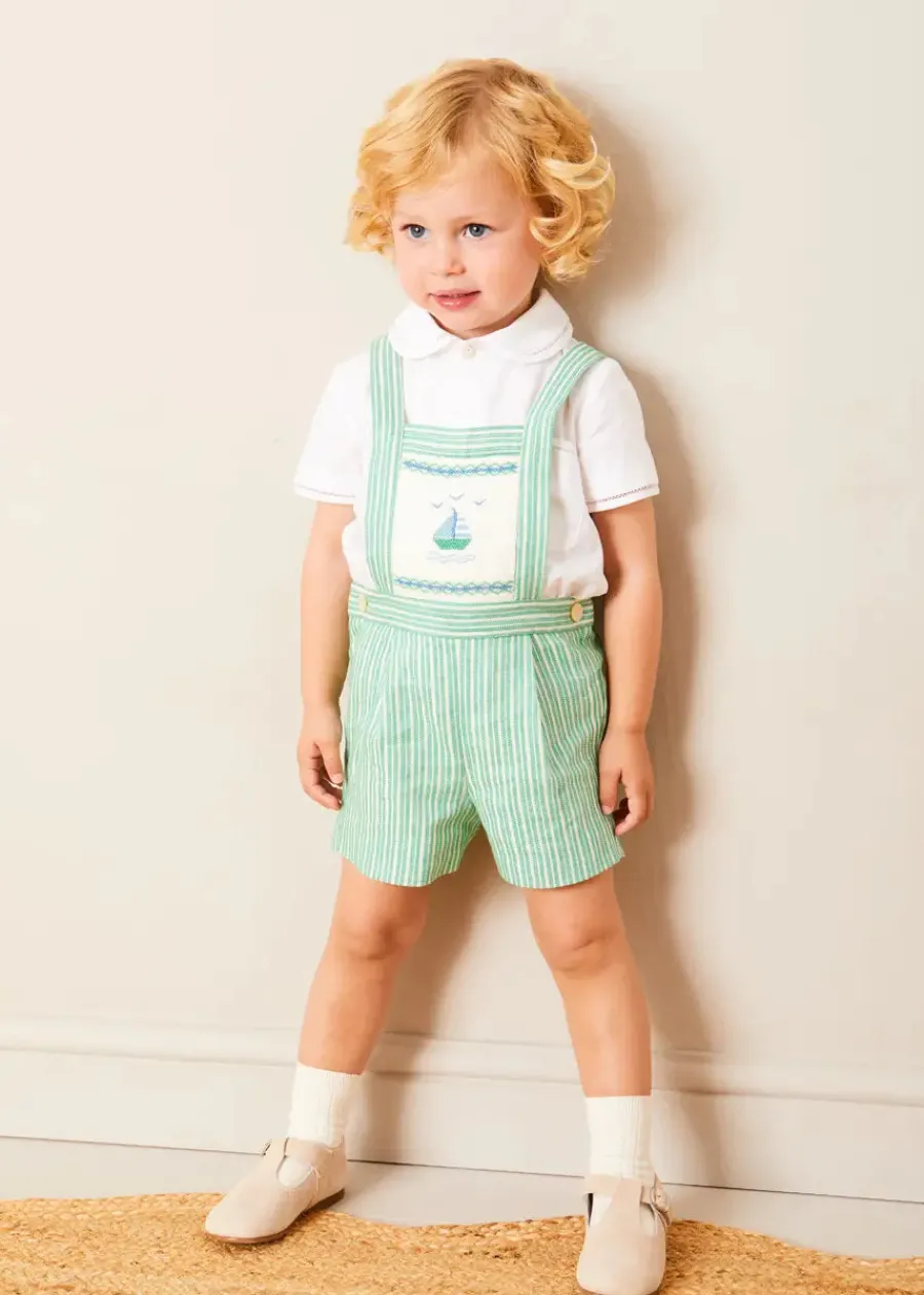 BOY Pepa London Cheyne Striped Boat Embroidery Dungarees in Green (18mths-4yrs)