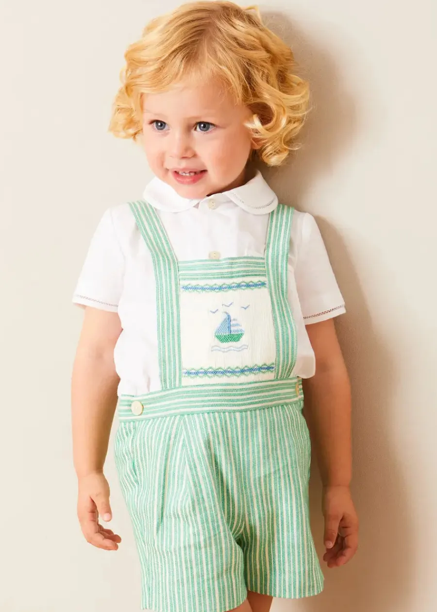 BOY Pepa London Cheyne Striped Boat Embroidery Dungarees in Green (18mths-4yrs)