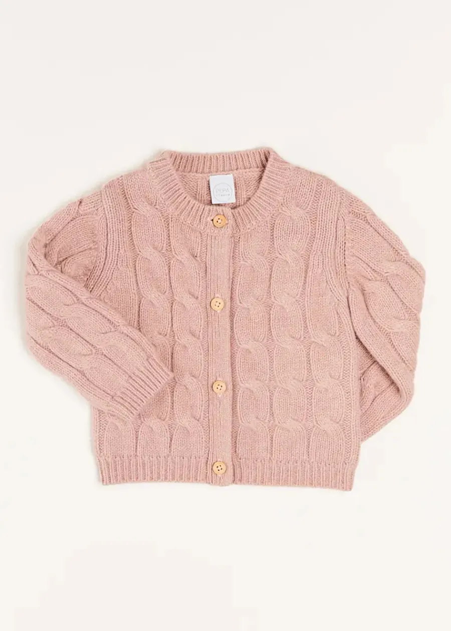 Pepa London Chunky Cable Detail Cardigan in Pink (6mths-10yrs)