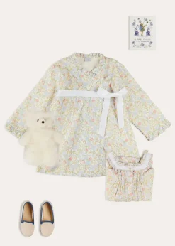 Pepa London Clara Floral Frill Trim Night Dress in Green (18mths-10yrs) | Clara Floral Bow Detail Dressing Gown in Green (18mths-10yrs) | Linen Slippers With Contrast Piping in Cream (24-35EU) | Flower Fairies of the Summer Book in White | White Teddy Bear (100% Alpaca Fur)