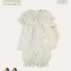 Pepa London Clara Floral Ruffle Collar Short Sleeve Pyjamas in Green (18mths-10yrs) | Clara Floral Bow Detail Dressing Gown in Green (18mths-10yrs) | Linen Slippers With Contrast Piping in Cream (24-35EU) | White Teddy Bear (100% Alpaca Fur) | Flower Fairies of the Summer Book in White