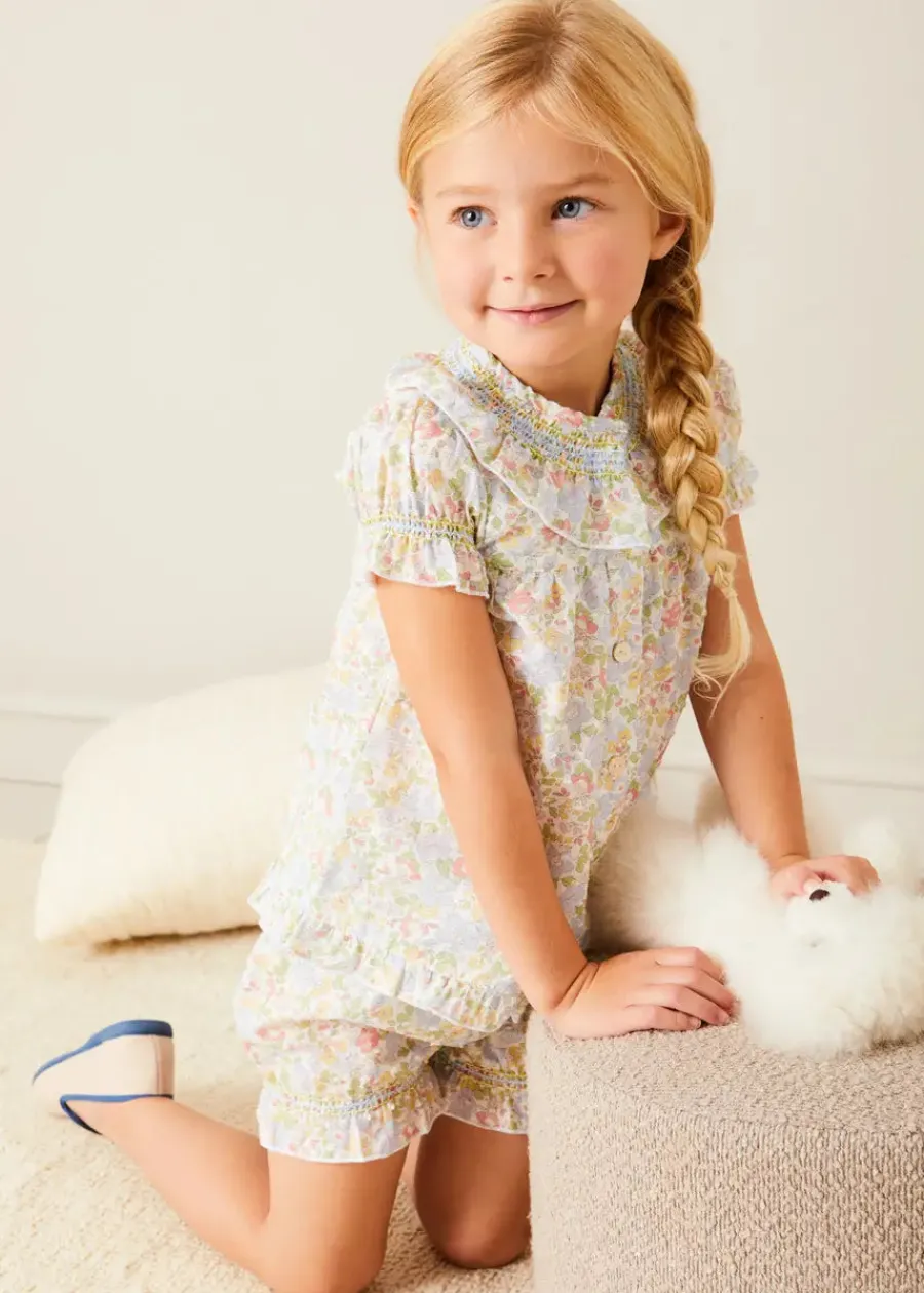 BOY Pepa London Clara Floral Ruffle Collar Short Sleeve Pyjamas in Green (18mths-10yrs)