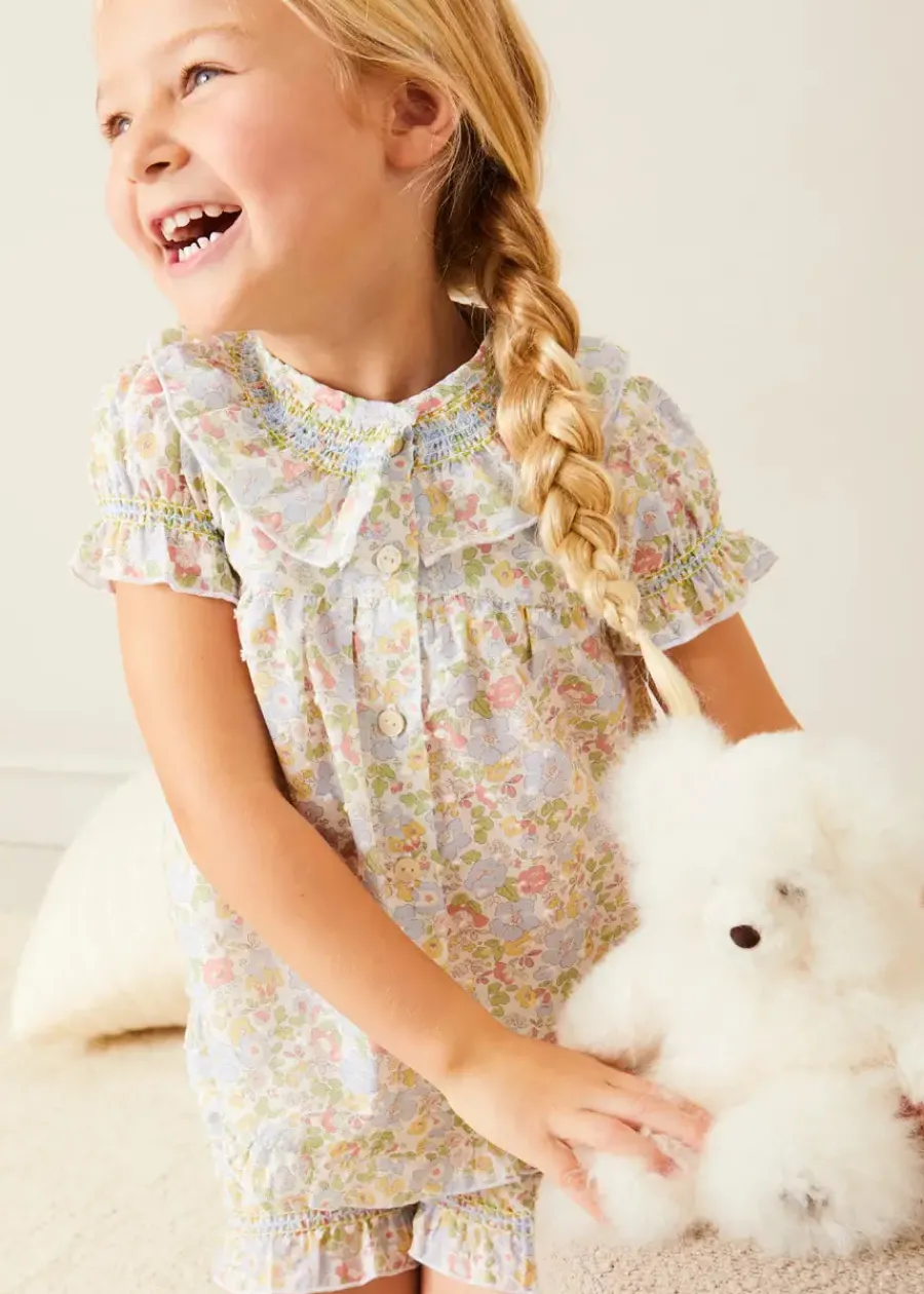 BOY Pepa London Clara Floral Ruffle Collar Short Sleeve Pyjamas in Green (18mths-10yrs)