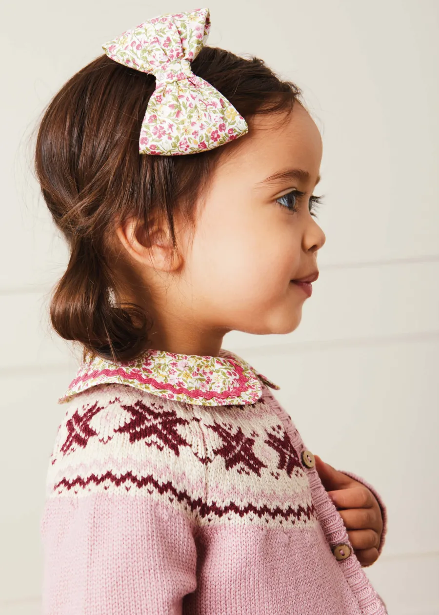Pepa London Classic Fair Isle Cardigan With Rib Details in Pink (12mths-10yrs)