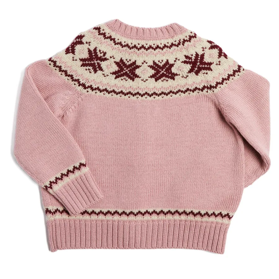 Pepa London Classic Fair Isle Cardigan With Rib Details in Pink (12mths-10yrs)