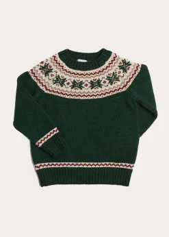 BOY Pepa London Classic Fair Isle Merino Wool Jumper in Green (12mths-10yrs)