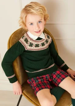 BOY Pepa London Classic Fair Isle Merino Wool Jumper in Green (12mths-10yrs)