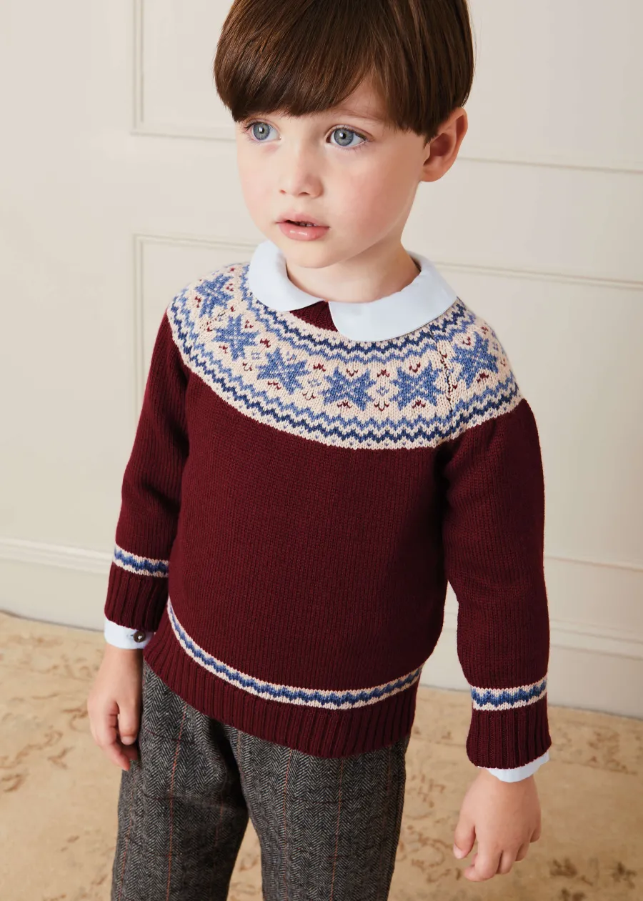 BOY Pepa London Classic Fair Isle Merino Wool Jumper in Burgundy (12mths-10yrs)