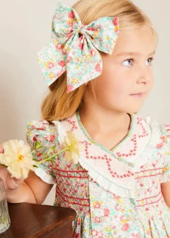 BOY Pepa London Clementine Floral Long Bow Hair Clip in Coral
