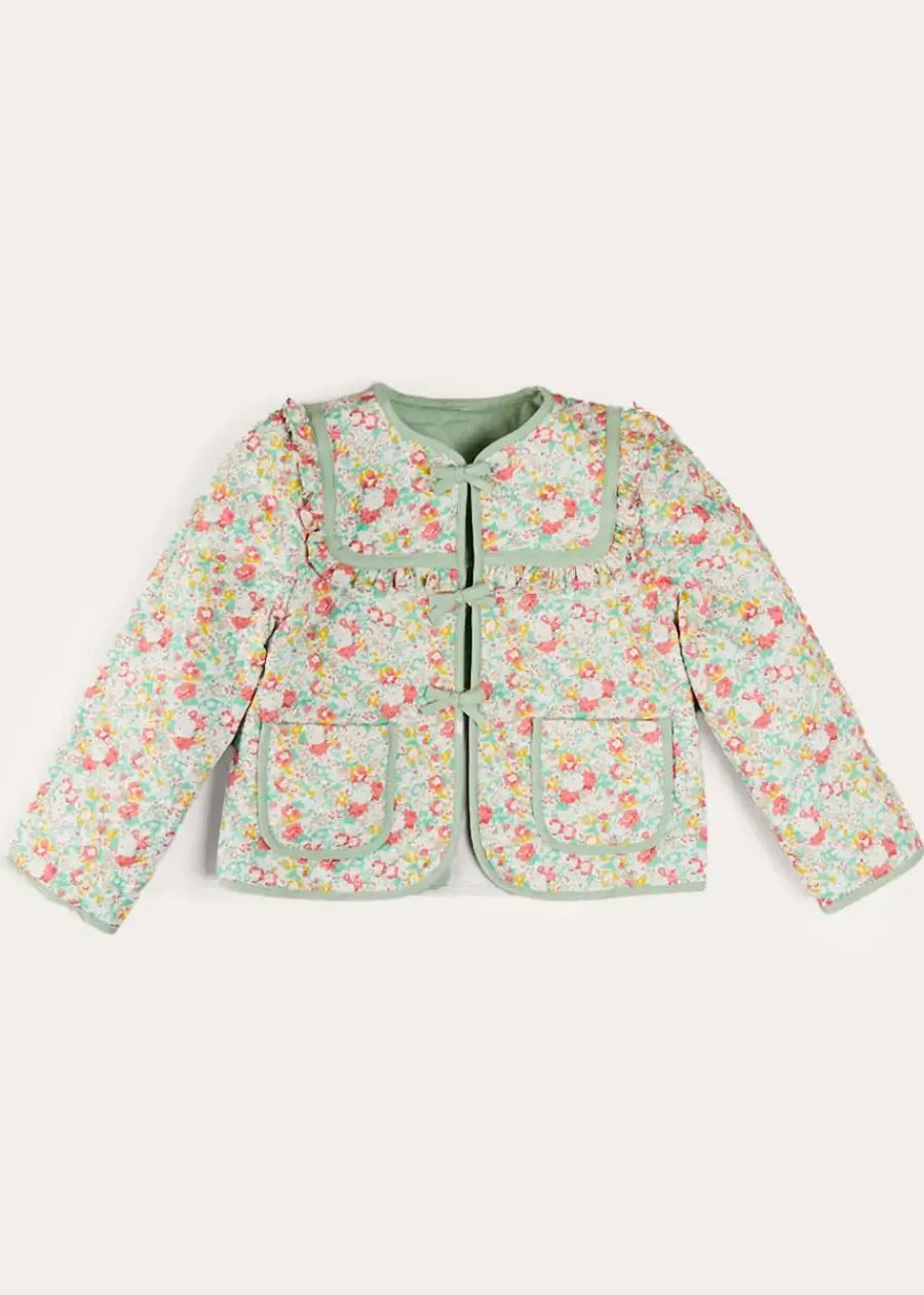 Pepa London Clementine Floral Quilted Reversible Jacket in Coral (4-12yrs)