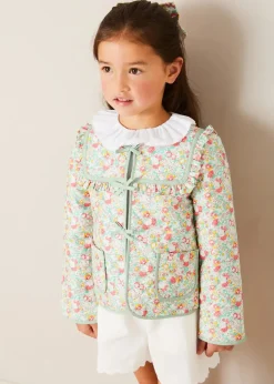 Pepa London Clementine Floral Quilted Reversible Jacket in Coral (4-12yrs)