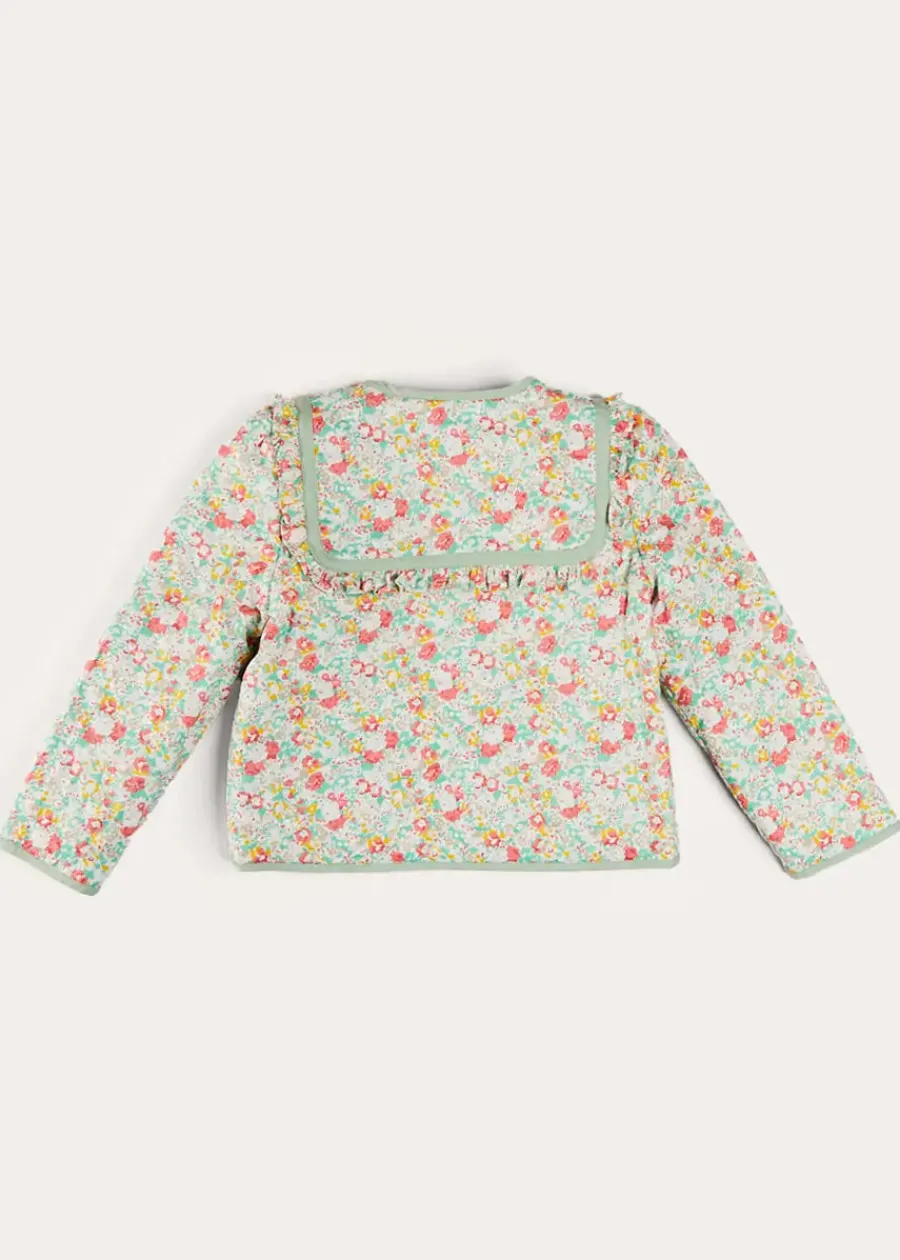 Pepa London Clementine Floral Quilted Reversible Jacket in Coral (4-12yrs)