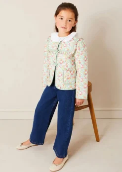 Pepa London Clementine Floral Quilted Reversible Jacket in Coral (4-12yrs)