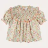 Pepa London Clementine Floral Smock Detail Short Sleeve Blouse in Coral (2-12yrs)