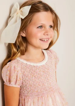 Pepa London Constance Floral Hand Smocked Short Sleeve Party Dress in Pink (12mths-10yrs)