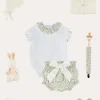 Pepa London Cordelia Embroidered Double Collar Bodysuit in Pink Made with Liberty Fabric (1m-3yrs) | Cordelia Floral Bloomer with Bow in Pink Made with Liberty Fabric (1m-2yrs) | Openwork Cotton Cardigan in Cream (6mths-10yrs) | Openwork Cotton Knitted Bonnet in Cream (S-L) | Cordelia Liberty Floral Mary Jane Pram Shoes in Pink (17-20EU) | Cordelia Liberty Floral Dummy Clip in Pink | Openwork short socks White (0mths-8yrs) | BIBS Dummy in Pink