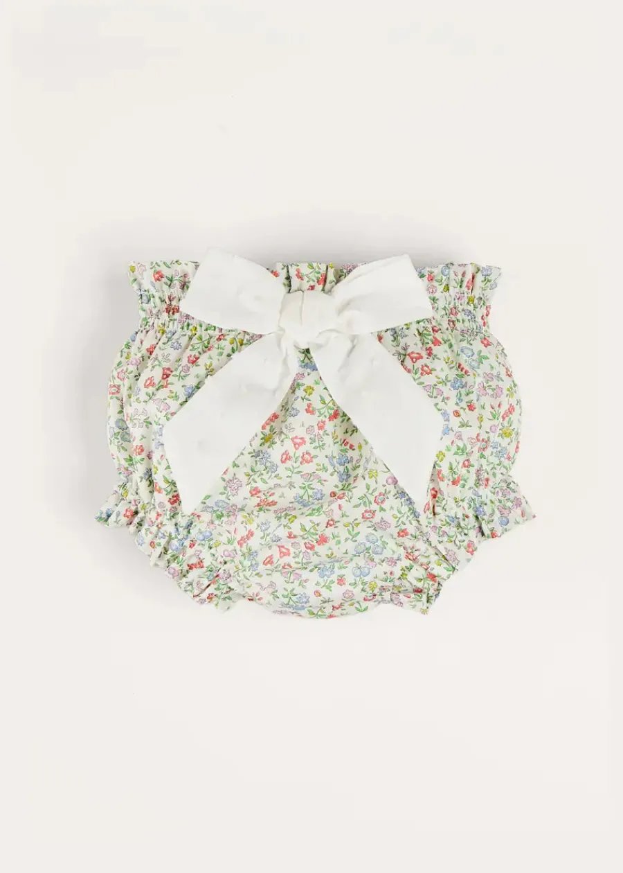 Pepa London Cordelia Floral Bloomer with Bow in Pink Made with Liberty Fabric (1m-2yrs)