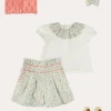 Pepa London Cordelia Floral Collar Top in Pink Made with Liberty Fabric (2-10yrs) | Cordelia Floral Shorts in Pink Made with Liberty Fabric (4-10yrs) | Floral Openwork Cotton Cardigan in Pink (2-10yrs) | Canvas Plimsolls in Cream (20-35EU) | Cordelia Floral Medium Bow Clip in Pink Made with Liberty Fabric