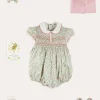 Pepa London Cordelia Floral Hand-Smocked Short Sleeve Romper in Pink Made with Liberty Fabric (3m-2yrs) | Openwork Cotton Knitted Bonnet in Pink (S-L) | Openwork Cotton Cardigan in Pink (6mths-10yrs) | Cordelia Liberty Floral Mary Jane Pram Shoes in Pink (17-20EU) | Flower Fairies of the Spring Book in White | Cordelia Floral Small Bow Clip in Pink Made with Liberty Fabric | Openwork short socks White (0mths-8yrs)