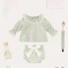 Pepa London Cordelia Floral Long Sleeve Blouse in Pink Made with Liberty Fabric (1-12m) | Cordelia Floral Bloomer with Bow in Pink Made with Liberty Fabric (1m-2yrs) | Openwork Detail Baby Cardigan in Pink (1-12mths) | Lace Detail Knitted Bonnet in Pink (1-12mths) | Lace Detail Knitted Booties in Pink | Cordelia Liberty Floral Dummy Clip in Pink | BIBS Dummy in Pink