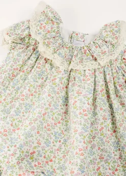 Pepa London Cordelia Floral Ruffle Collar Short Sleeve Dress in Green Made with Liberty Fabric (1-12m)