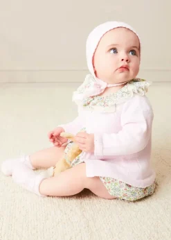 Pepa London Cordelia Floral Ruffle Collar Short Sleeve Dress in Green Made with Liberty Fabric (1-12m)