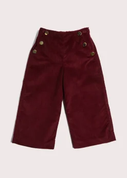 Pepa London Corduroy Wide Leg Gold Button Trousers in Burgundy (4-10yrs)