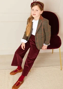 Pepa London Corduroy Wide Leg Gold Button Trousers in Burgundy (4-10yrs)