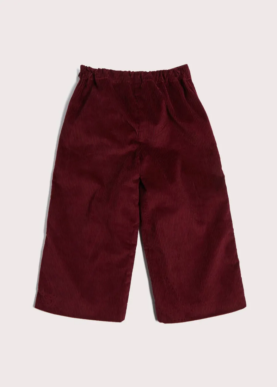 Pepa London Corduroy Wide Leg Gold Button Trousers in Burgundy (4-10yrs)