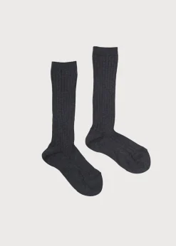 BOY Pepa London Dark Grey Ribbed Knee-High Socks (3mths-8yrs)