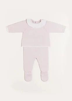 Pepa London Dot Detail Lace Collar Knitted Set in Pink (1-6mths)
