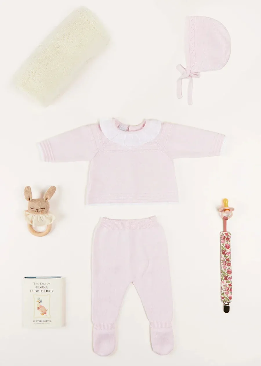 Pepa London Dot Detail Lace Collar Knitted Set in Pink (1-6mths)