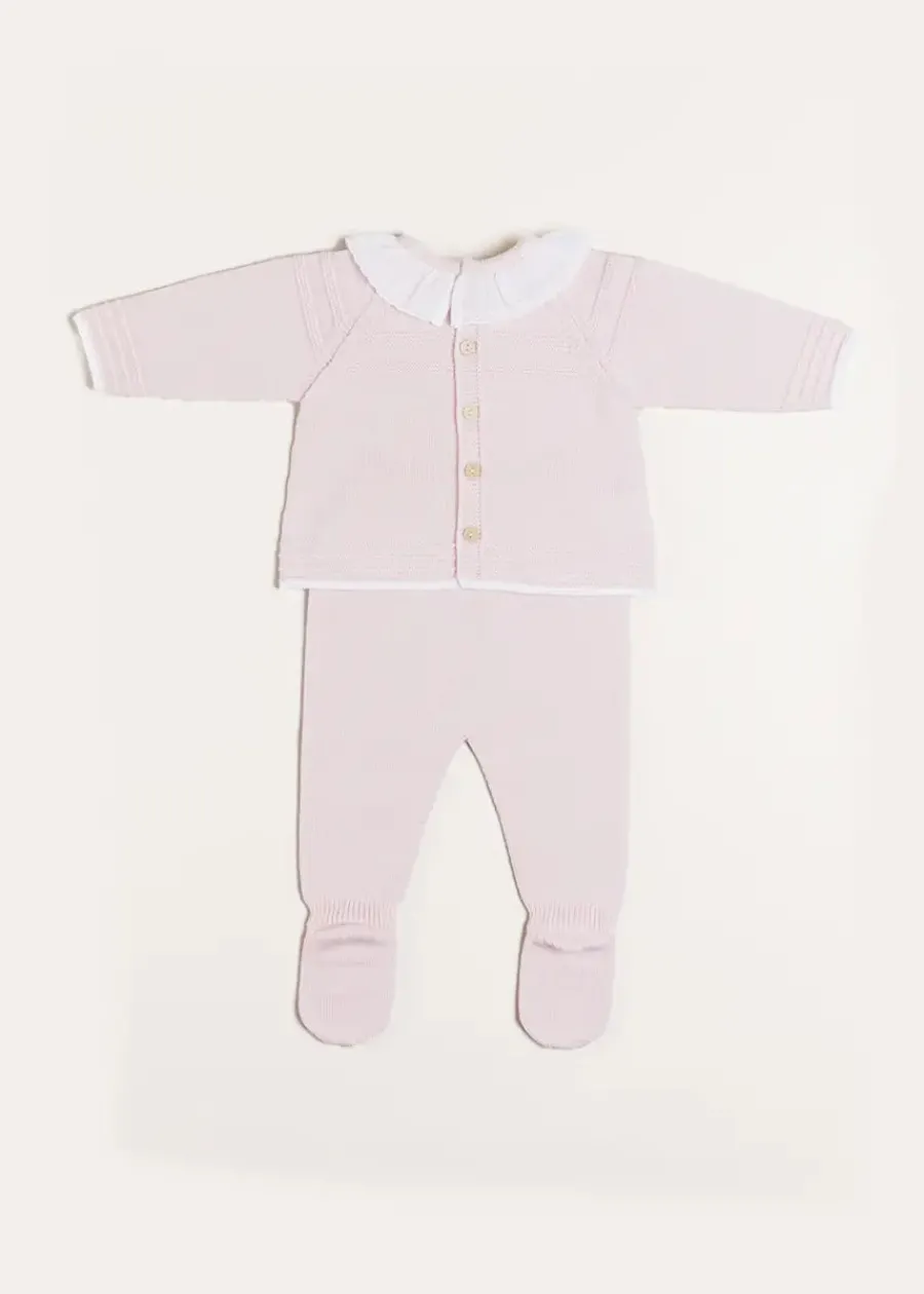 Pepa London Dot Detail Lace Collar Knitted Set in Pink (1-6mths)