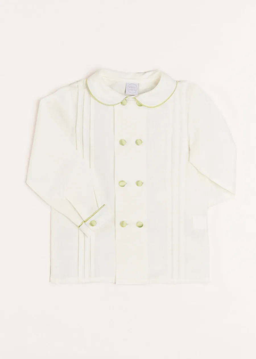 BOY Pepa London Double-Breasted Peter Pan Collar Shirt with Green Silk Piping (12mths-10yrs)