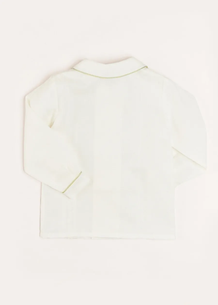 BOY Pepa London Double-Breasted Peter Pan Collar Shirt with Green Silk Piping (12mths-10yrs)