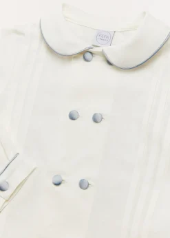 BOY Pepa London Double-Breasted Peter Pan Collar Long Sleeve Shirt with Blue Silk Piping (18mths-10yrs)