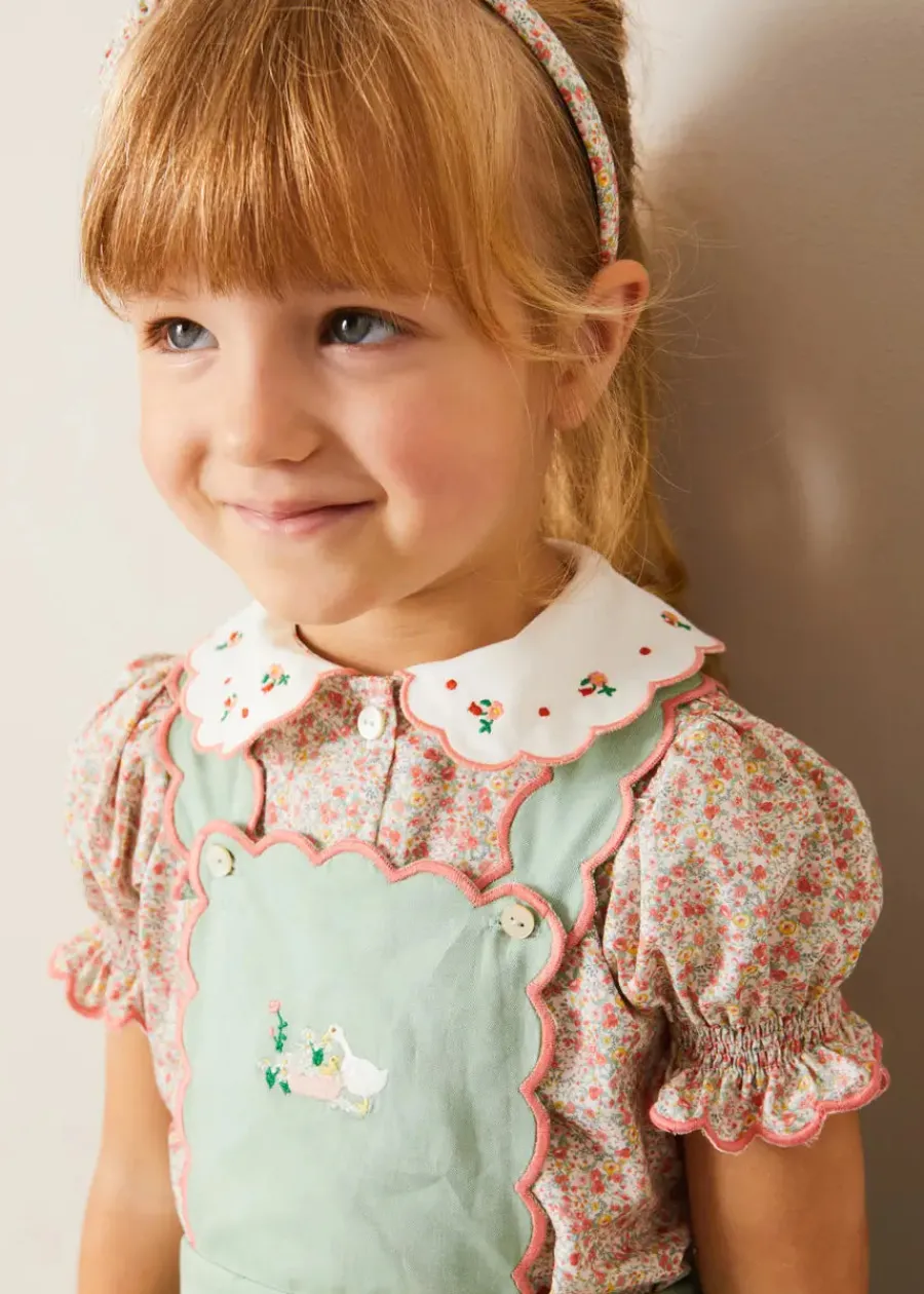 Pepa London Duck Embroidered Scallop Detail Skirt With Braces in Green (18mths-6yrs)