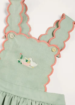 Pepa London Duck Embroidered Scallop Detail Skirt With Braces in Green (18mths-6yrs)
