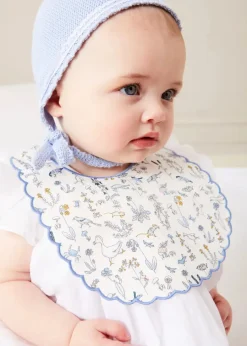 BOY Pepa London Ellis Rounded Bib with Embroidery in Blue Made with Liberty Fabric