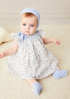 Pepa London Ellis Sleeveless Dress with Bloomer and Bows in Blue Made with Liberty Fabric (1-12m)